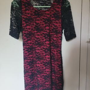 BCX | Black Red Mesh Lace Floral Hem Dress